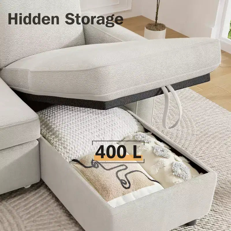 Divano Letto Trasformabile Dyonery 81, Divano Estraibile 2 in 1 con Chaise Longue Reversibile con Contenitore