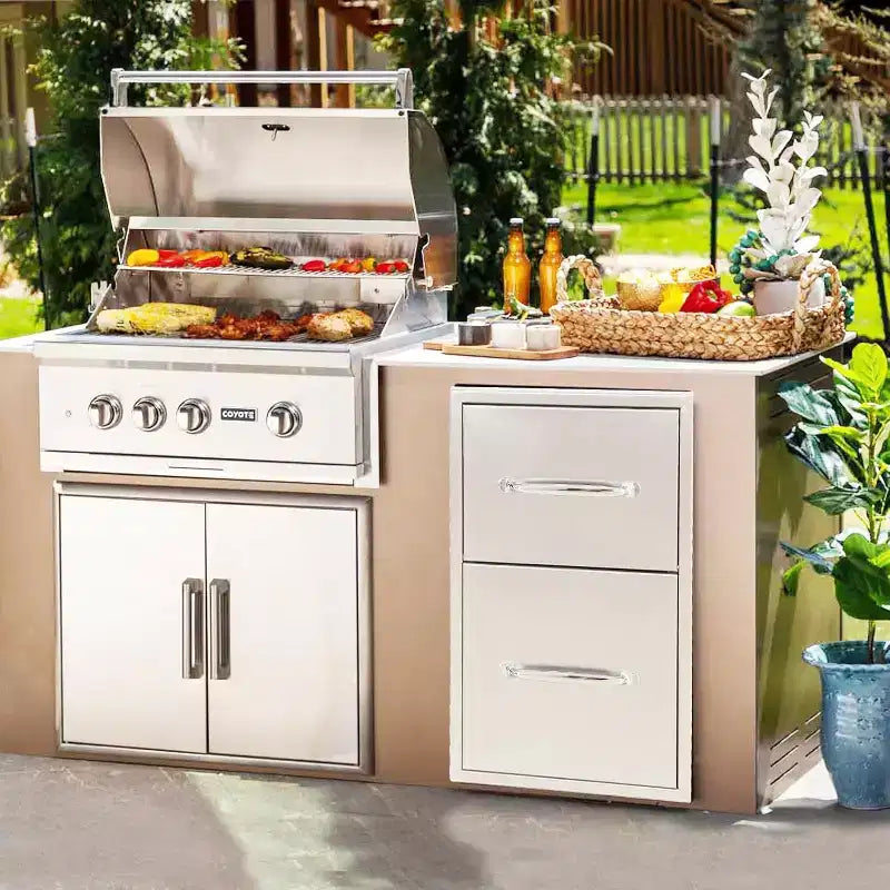 COZONY Cassetti per Cucina da Esterno con Porta Rotolo di Carta, Contenitore per Barbecue in Acciaio Inossidabile, Cassetti di Accesso per Stazione Multi-Grill