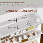 Moderno mobile portascarpe scanalato 2 cassetti a ribalta + cassetto scorrevole con gancio, organizzatore sottile in legno per appartamento/ingresso (1 pezzo)