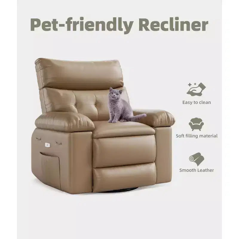 Poltrona Reclinabile Oversize con Girevole a 360°, Funzione Dondolo, Funzione Massaggio e Telecomando Inclusi per Soggiorni e Camere da Letto, Beige