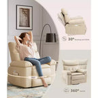 Poltrona Reclinabile Oversize con Girevole a 360°, Funzione Dondolo, Funzione Massaggio e Telecomando Inclusi per Soggiorni e Camere da Letto, Beige