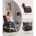 Poltrona Reclinabile Oversize con Girevole a 360°, Funzione Dondolo, Funzione Massaggio e Telecomando Inclusi per Soggiorni e Camere da Letto, Beige