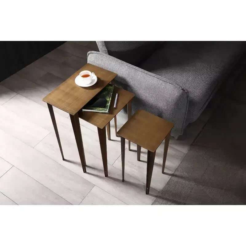 HomeStock Nia Tavolino nidificato grande, piano in metallo bronzo spazzolato, base in metallo bronzo spazzolato e oro