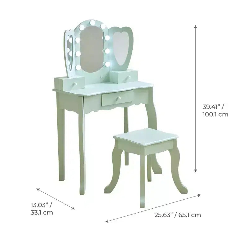 Teamson Kids Set toeletta in legno Heart Glow con specchio e sgabello con luci a LED