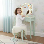 Teamson Kids Set toeletta in legno Heart Glow con specchio e sgabello con luci a LED