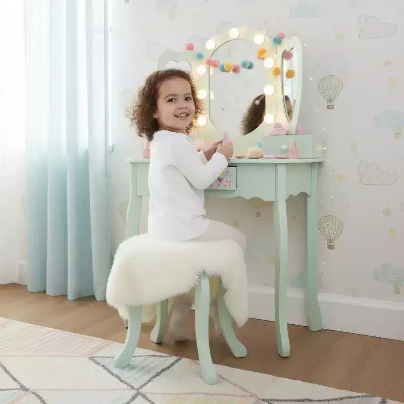 Teamson Kids Set toeletta in legno Heart Glow con specchio e sgabello con luci a LED
