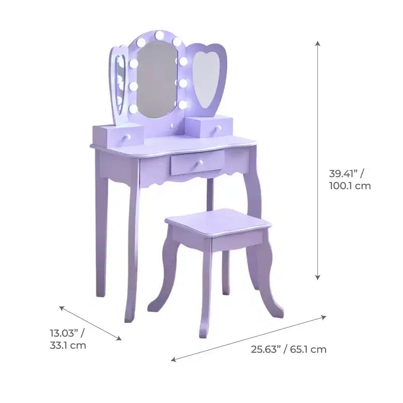 Teamson Kids Set toeletta in legno Heart Glow con specchio e sgabello con luci a LED