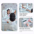 Teamson Kids Set toeletta in legno Heart Glow con specchio e sgabello con luci a LED