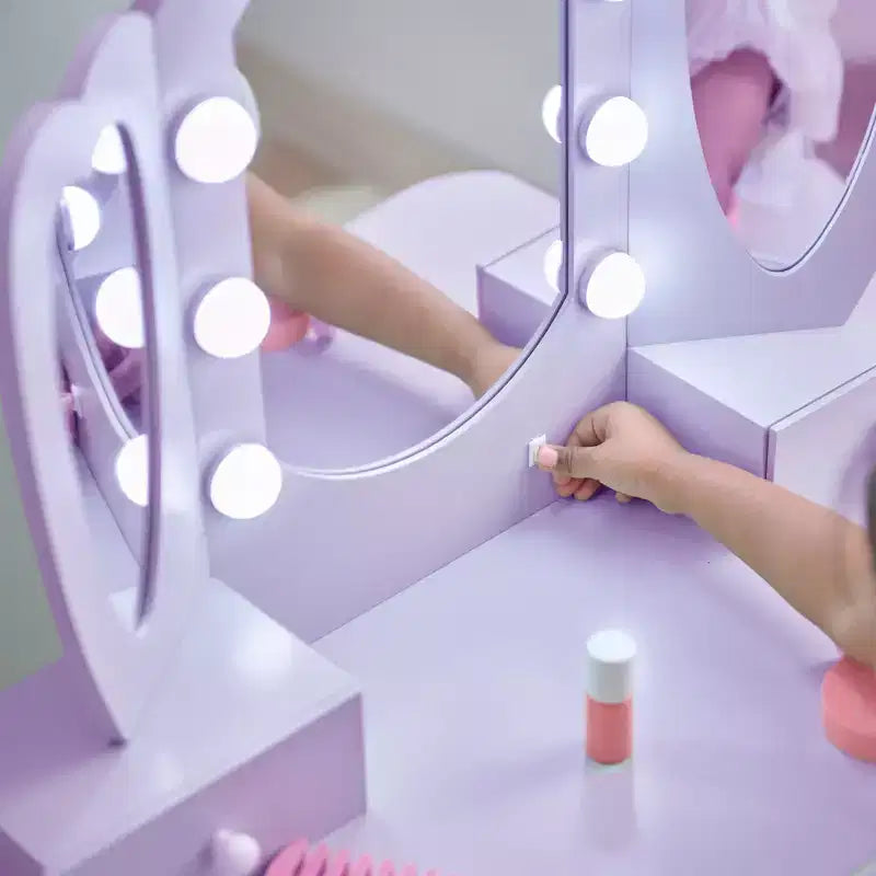 Teamson Kids Set toeletta in legno Heart Glow con specchio e sgabello con luci a LED