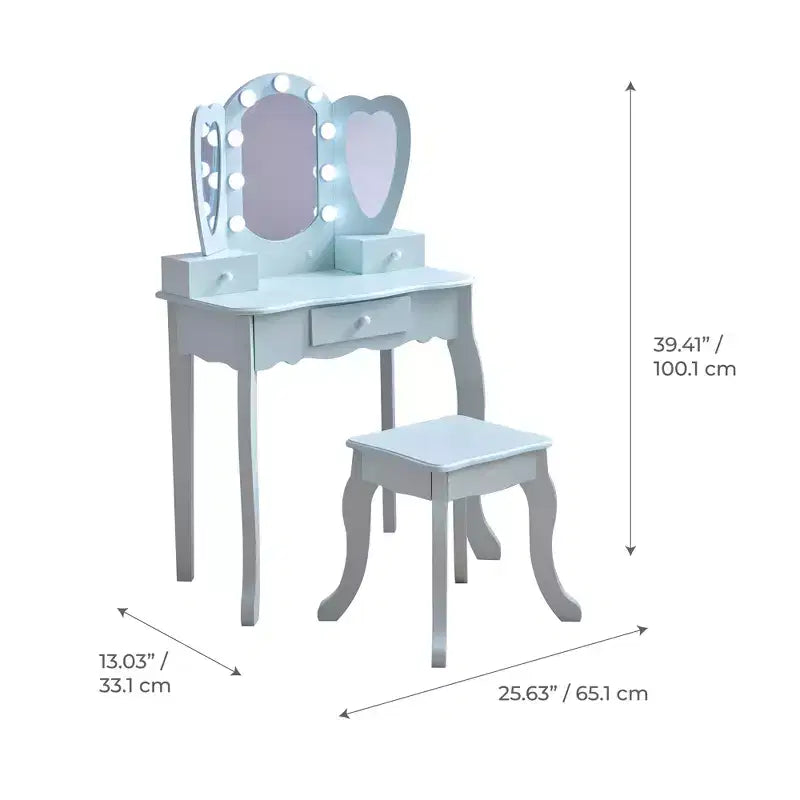 Teamson Kids Set toeletta in legno Heart Glow con specchio e sgabello con luci a LED