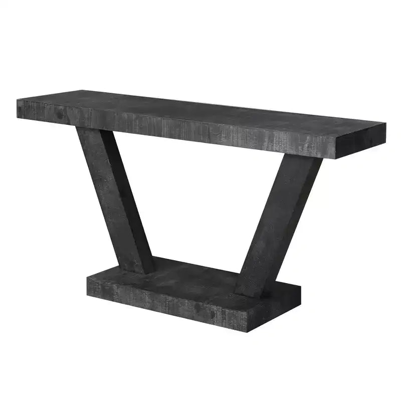 Okak 60IN Tavolo Consolle Vintage a 2 Livelli in Impiallacciatura di Legno Massello, Tavolo d'Ingresso con Gambe Robuste e Base Spessa, Tavolo da Corridoio per Soggiorno