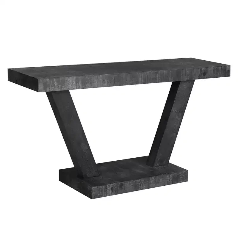 Okak 60IN Tavolo Consolle Vintage a 2 Livelli in Impiallacciatura di Legno Massello, Tavolo d'Ingresso con Gambe Robuste e Base Spessa, Tavolo da Corridoio per Soggiorno