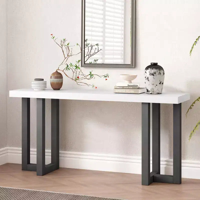 Okak 63IN Consolle Moderna con Gambe in Legno Massello, Elegante Tavolo da Ingresso con Piano Spesso, Tavolo da Corridoio per Soggiorno, Camera da Letto