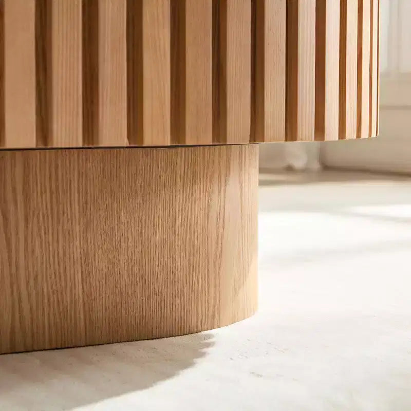 Homy Casa Tavolino da caffè moderno ovale in legno con design scanalato testurizzato per soggiorno e piccoli spazi, riunioni festive, Rovere naturale