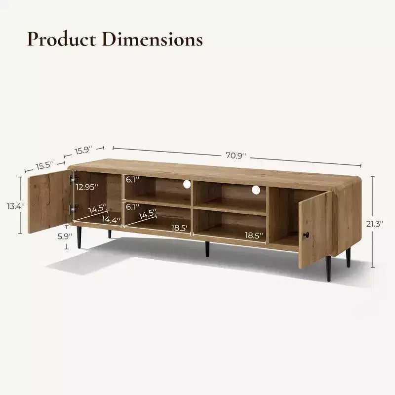 LuxenHome Mobile TV in rovere da 71 pollici per TV fino a 75 pollici, Centro d'intrattenimento con contenitore marrone