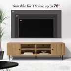 LuxenHome Mobile TV in rovere da 71 pollici per TV fino a 75 pollici, Centro d'intrattenimento con contenitore marrone