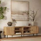 LuxenHome Mobile TV in rovere da 71 pollici per TV fino a 75 pollici, Centro d'intrattenimento con contenitore marrone