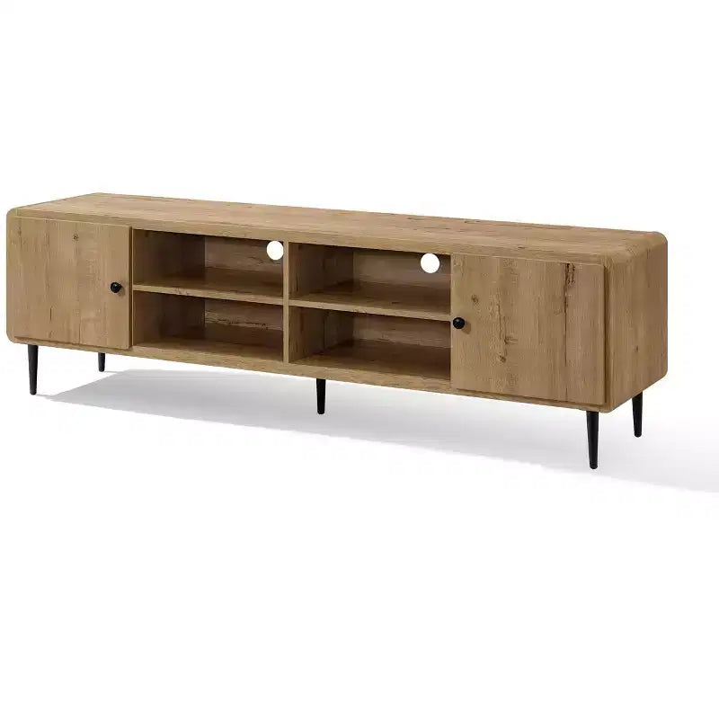 LuxenHome Mobile TV in rovere da 71 pollici per TV fino a 75 pollici, Centro d'intrattenimento con contenitore marrone
