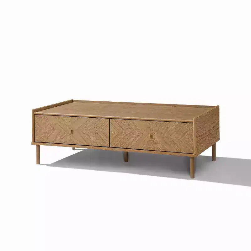 LuxenHome Tavolino da caffè marrone in legno multistrato Summer Oak con 2 cassetti, 47 L x 23,4 P