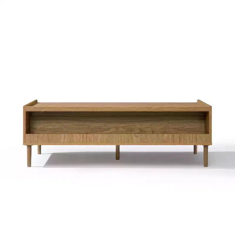 LuxenHome Tavolino da caffè marrone in legno multistrato Summer Oak con 2 cassetti, 47 L x 23,4 P