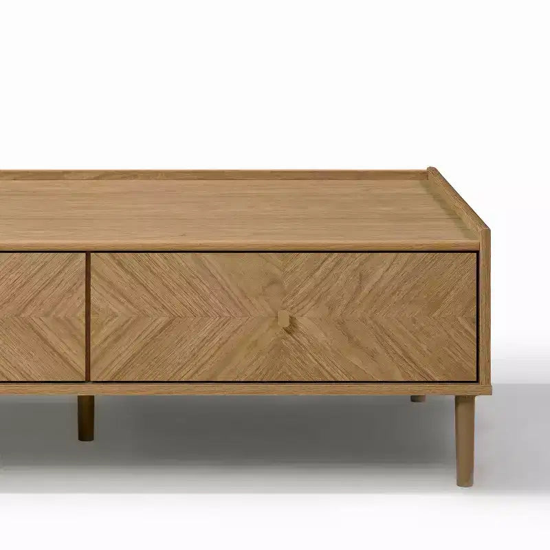 LuxenHome Tavolino da caffè marrone in legno multistrato Summer Oak con 2 cassetti, 47 L x 23,4 P