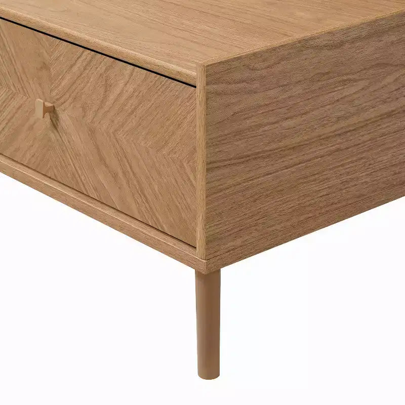 LuxenHome Tavolino da caffè marrone in legno multistrato Summer Oak con 2 cassetti, 47 L x 23,4 P