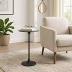 Elegante tavolino, tavolino da appoggio o comodino piccolo per l'arredamento della stanza - Tavolino da bevande sottile in metallo con piano in marmo e base a tromba
