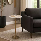Elegante tavolino, tavolino da appoggio o comodino piccolo per l'arredamento della stanza - Tavolino da bevande sottile in metallo con piano in marmo e base a tromba