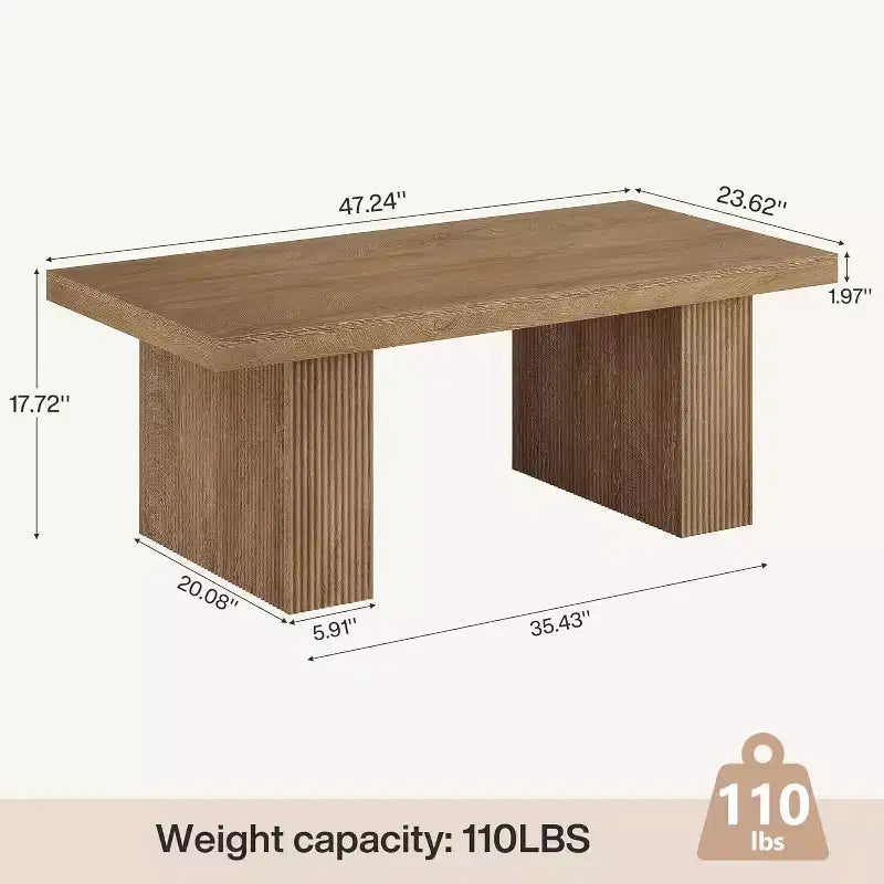 Tavolino da caffè Lantine in stile rustico, tavolino centrale rettangolare da 120 cm con base spessa per soggiorno, appartamento, aree di ricevimento