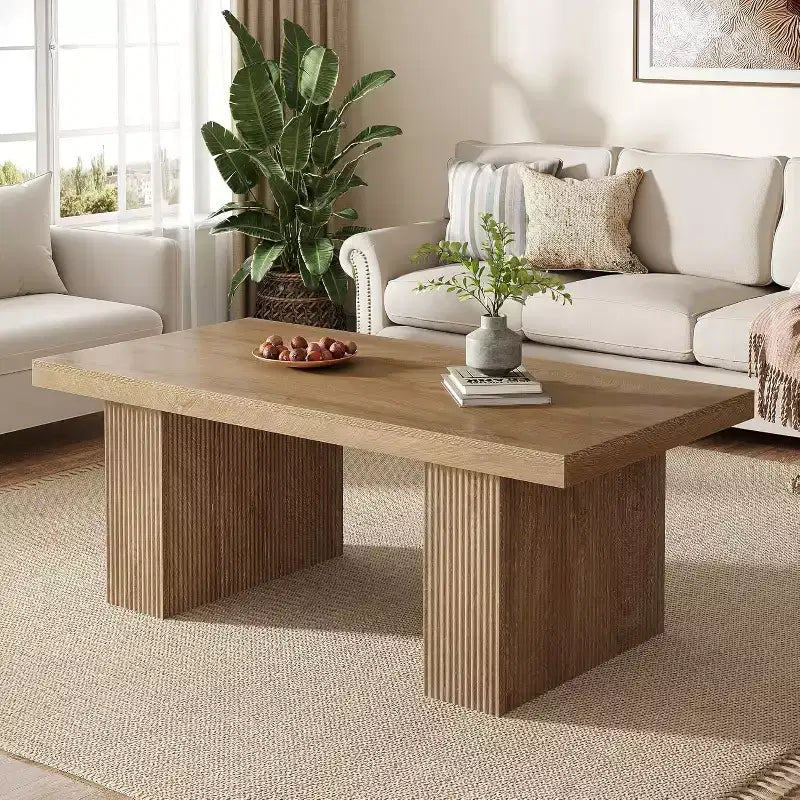 Tavolino da caffè Lantine in stile rustico, tavolino centrale rettangolare da 120 cm con base spessa per soggiorno, appartamento, aree di ricevimento