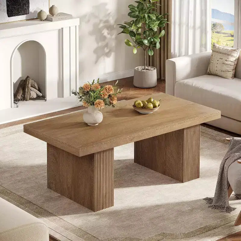 Tavolino da caffè Lantine in stile rustico, tavolino centrale rettangolare da 120 cm con base spessa per soggiorno, appartamento, aree di ricevimento