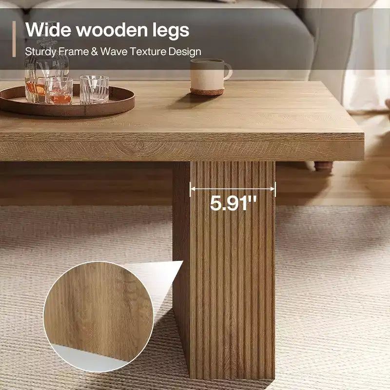 Tavolino da caffè Lantine in stile rustico, tavolino centrale rettangolare da 120 cm con base spessa per soggiorno, appartamento, aree di ricevimento