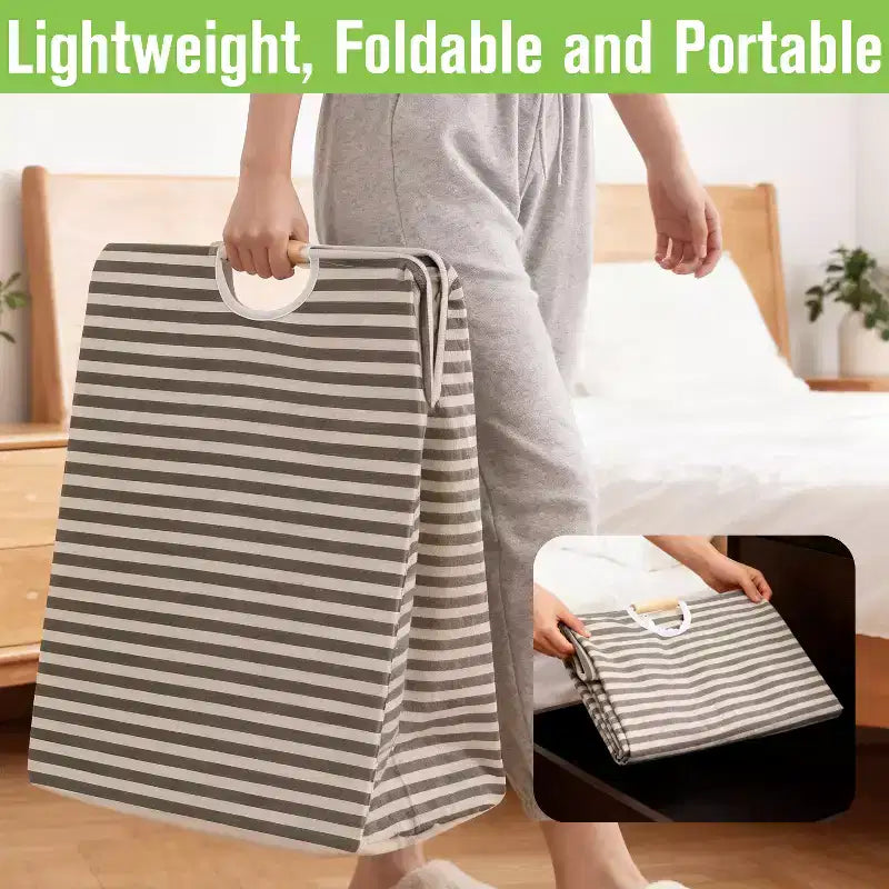 Garnen 2 cesti per la biancheria pieghevoli, borsa pieghevole per biancheria sporca, manici in legno, cesti portabiancheria, contenitori per camera da letto e bambini