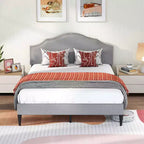 BestMassage Upholstered Platform Bed Frame with Headboard Fabric Mattress Foundation No Box Spring Needed