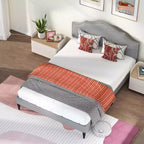 BestMassage Telaio Letto Imbottito con Testiera in Tessuto Base per Materasso Nessuna Rete a Molle Necessaria