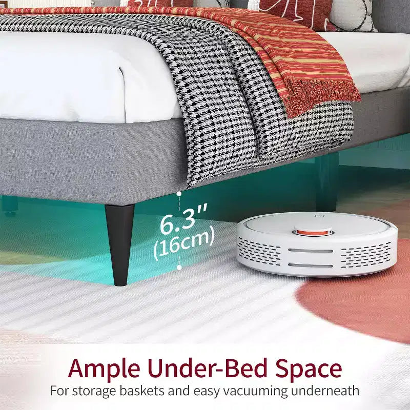 BestMassage Telaio Letto Imbottito con Testiera in Tessuto Base per Materasso Nessuna Rete a Molle Necessaria