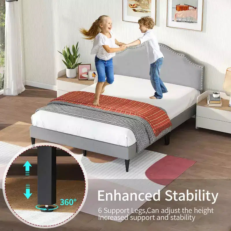 BestMassage Telaio Letto Imbottito con Testiera in Tessuto Base per Materasso Nessuna Rete a Molle Necessaria