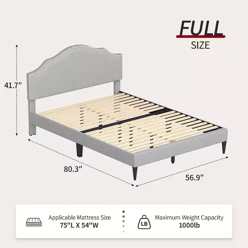 BestMassage Telaio Letto Imbottito con Testiera in Tessuto Base per Materasso Nessuna Rete a Molle Necessaria