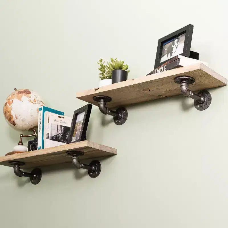 RESTORE Mensole Driftwood Tan da 60 cm con Staffe a L di Pipe Decor