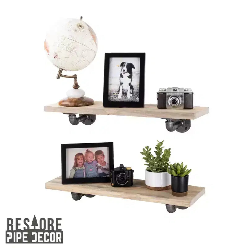 RESTORE Mensole Driftwood Tan da 60 cm con Staffe a L di Pipe Decor