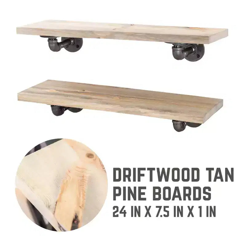 RESTORE Mensole Driftwood Tan da 60 cm con Staffe a L di Pipe Decor
