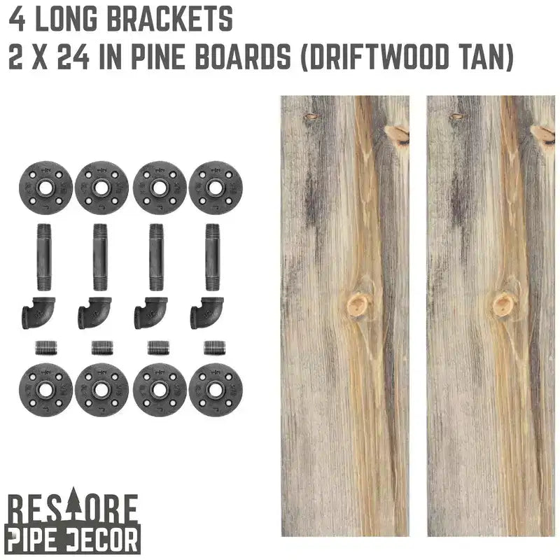 RESTORE Mensole Driftwood Tan da 60 cm con Staffe a L di Pipe Decor