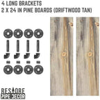 RESTORE Mensole Driftwood Tan da 60 cm con Staffe a L di Pipe Decor