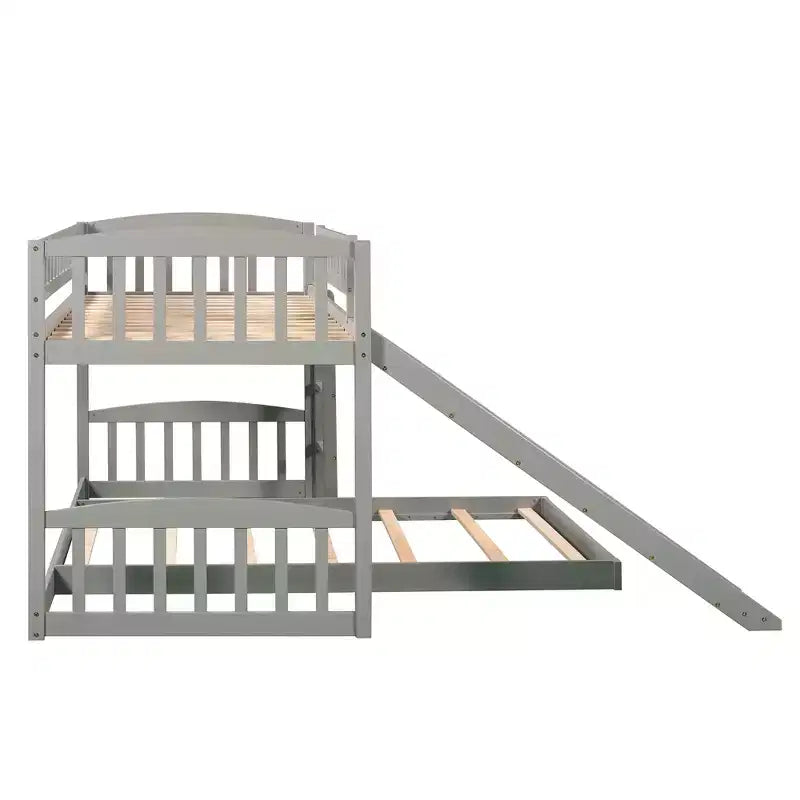 Letto a castello a pavimento con scivolo e scale, letto a castello basso singolo su singolo con contenitore, letto a castello in legno singolo per bambini e neonati