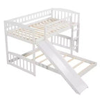 Letto a castello a pavimento con scivolo e scale, letto a castello basso singolo su singolo con contenitore, letto a castello in legno singolo per bambini e neonati