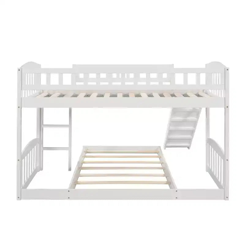 Letto a castello a pavimento con scivolo e scale, letto a castello basso singolo su singolo con contenitore, letto a castello in legno singolo per bambini e neonati