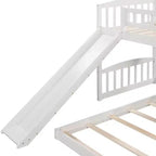 Letto a castello a pavimento con scivolo e scale, letto a castello basso singolo su singolo con contenitore, letto a castello in legno singolo per bambini e neonati