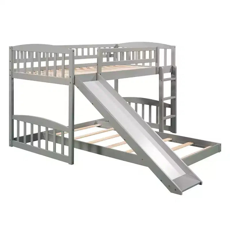 Letto a castello a pavimento con scivolo e scale, letto a castello basso singolo su singolo con contenitore, letto a castello in legno singolo per bambini e neonati