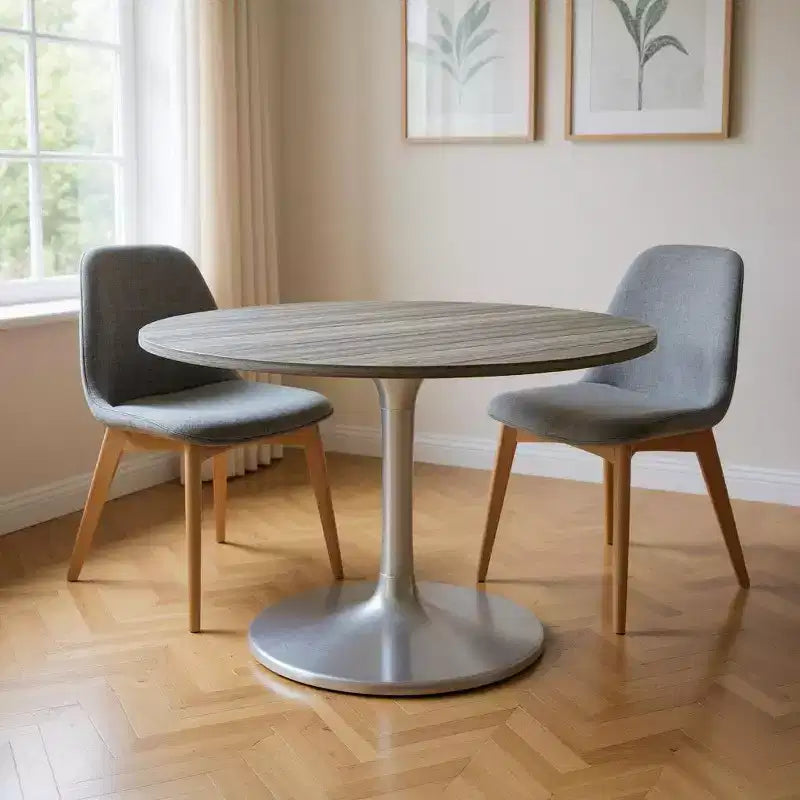 HomeRoots Tavolo da pranzo rotondo con piano in marmo grigio e argento da 60 e base a piedistallo in alluminio