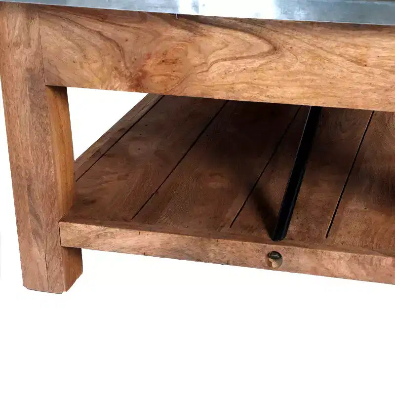Tavolino da caffè Millwork da 48 pollici con ripiano inferiore, stile industriale moderno con ripiano in metallo color zinco e dettagli in legno